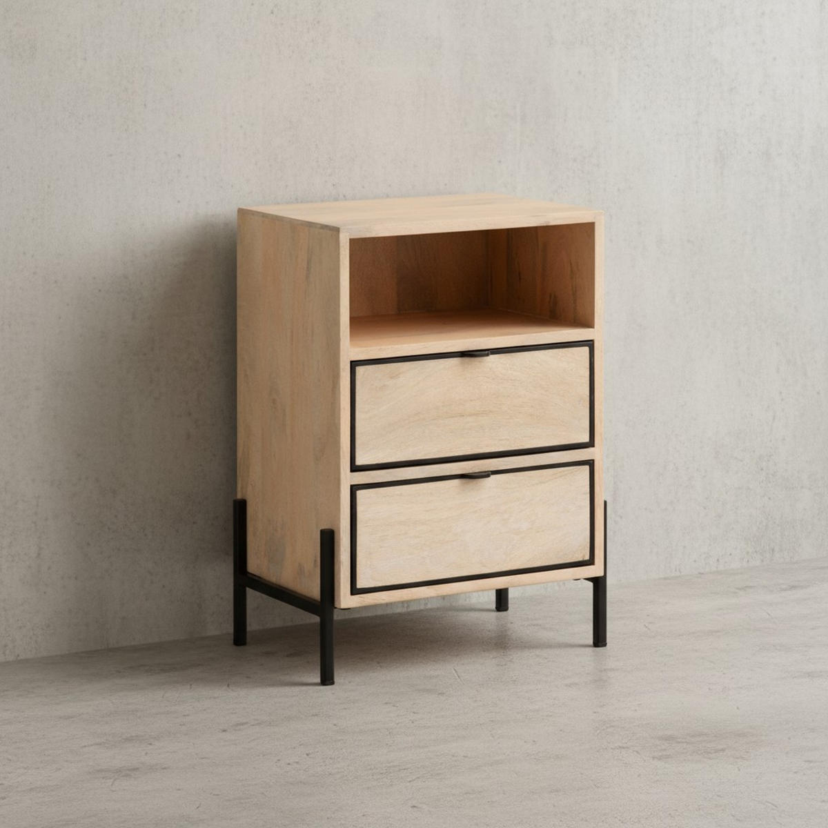 NACHTTISCH – Mango Massivholz/Metall, 43x60x30 cm, 2 Schubladen, braun - Schwarz/Braun, Holz/Metall (43/60/50cm) - KADIMA DESIGN