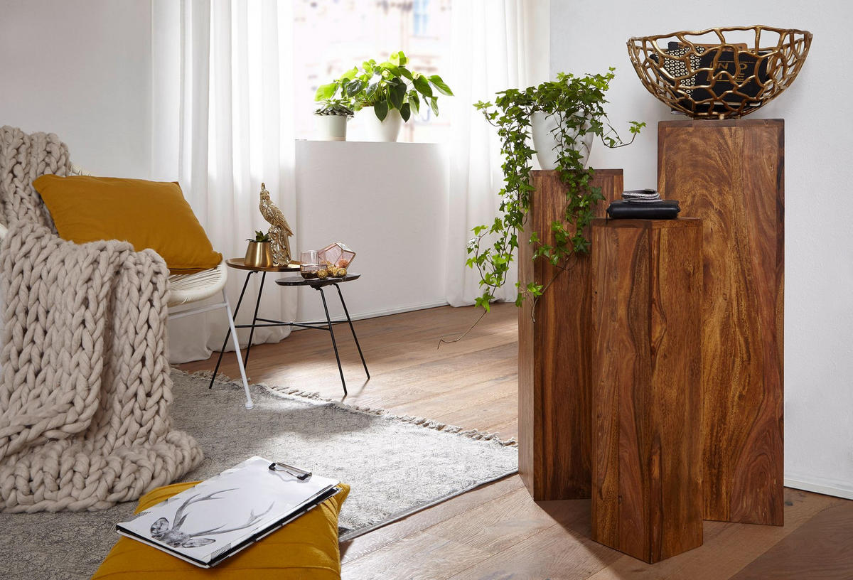 BEISTELLTISCH 3er Set Massivholz Ineinander Verstaubar Einzigartige Maserung, Braun 24x24x85 cm - Braun, Holz (24/24/85cm) - KADIMA DESIGN