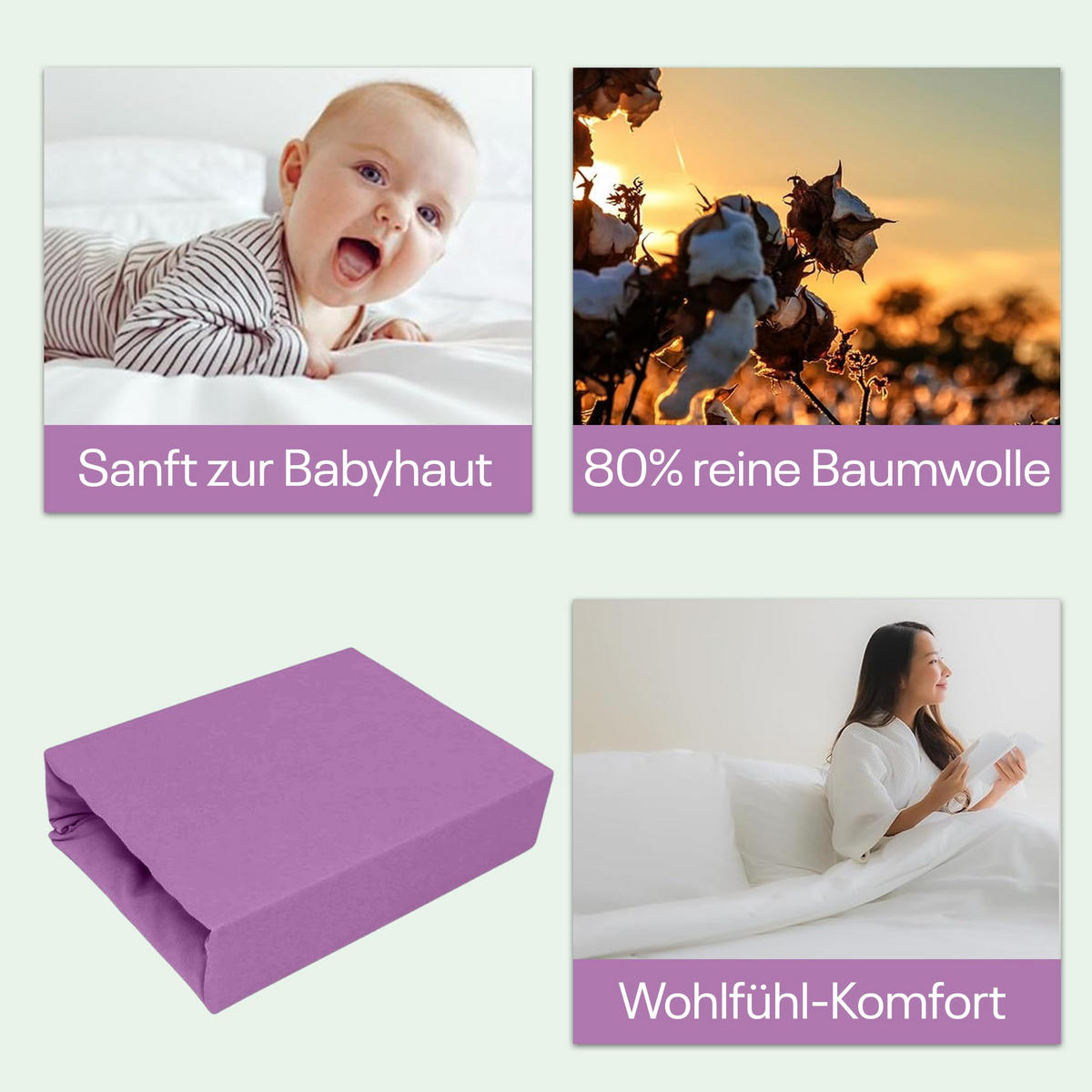 SPANNBETTLAKEN 160/200 cm, Jersey Elastisch 100 % Baumwolle Violett - Violett, Textil (160/200cm) - Best For Home