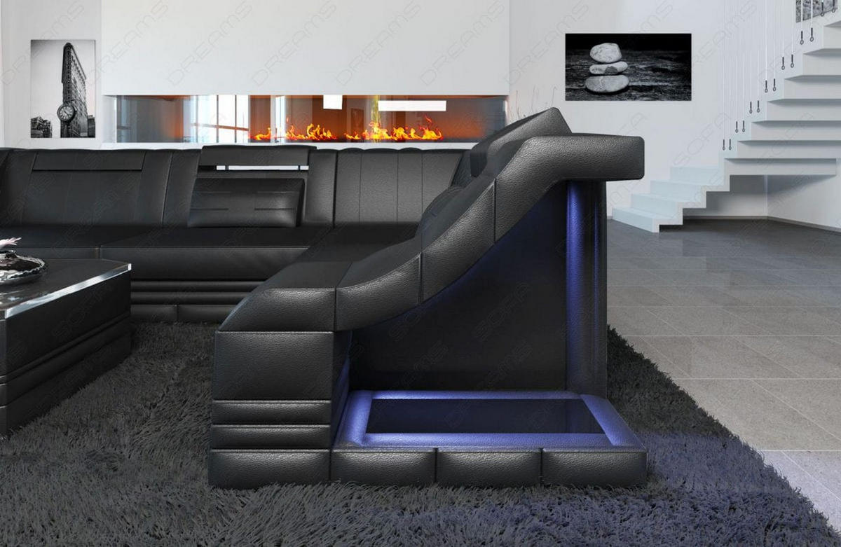 COUCH Bianchi Schwarz Büffelleder - Schwarz, Leder (271/196cm)