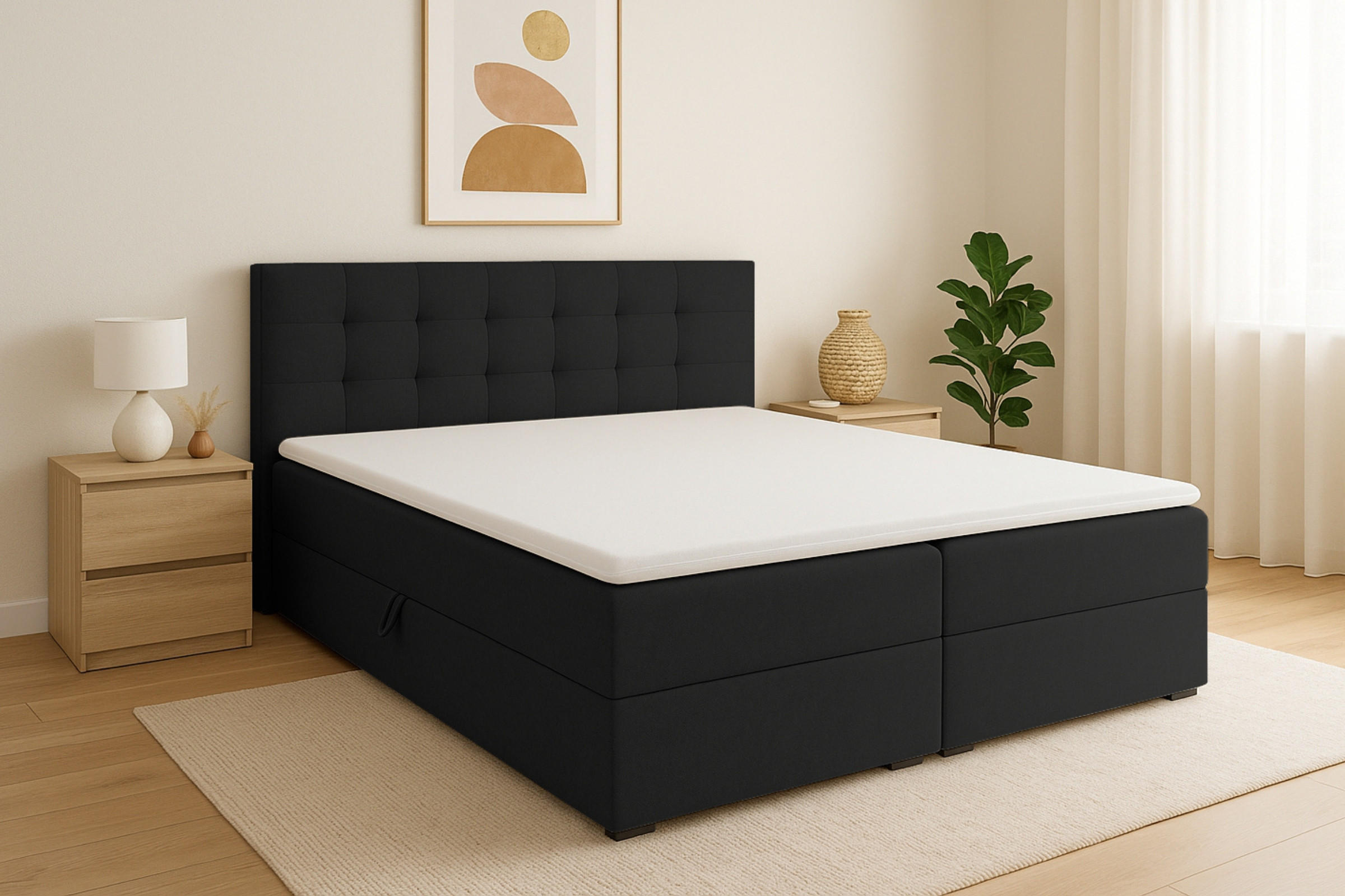 BOXBETT FLORIDA 200/200 in Velour Schwarz - Schwarz, Holz/Holzwerkstoff (200/200cm) - Deine Möbel 24