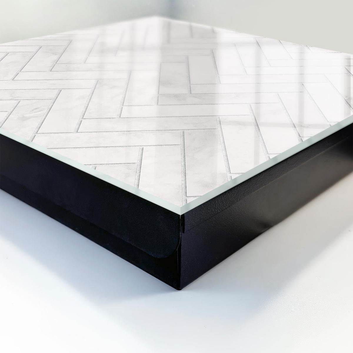 SCHLÜSSELBOX Schwarz 30x30 cm- Türöffnung nach rechts - Marmor-Fischgrätmuster - Weiß, Metall (30/30/5cm) - TULUP