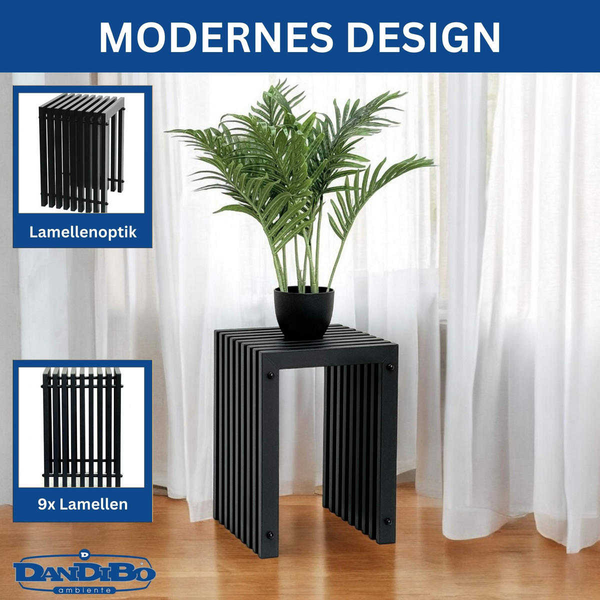 HOCKER Lamellen eckig Metall Schwarz 32/32/45 cm - Schwarz, Metall (32/45/32cm) - DanDiBo