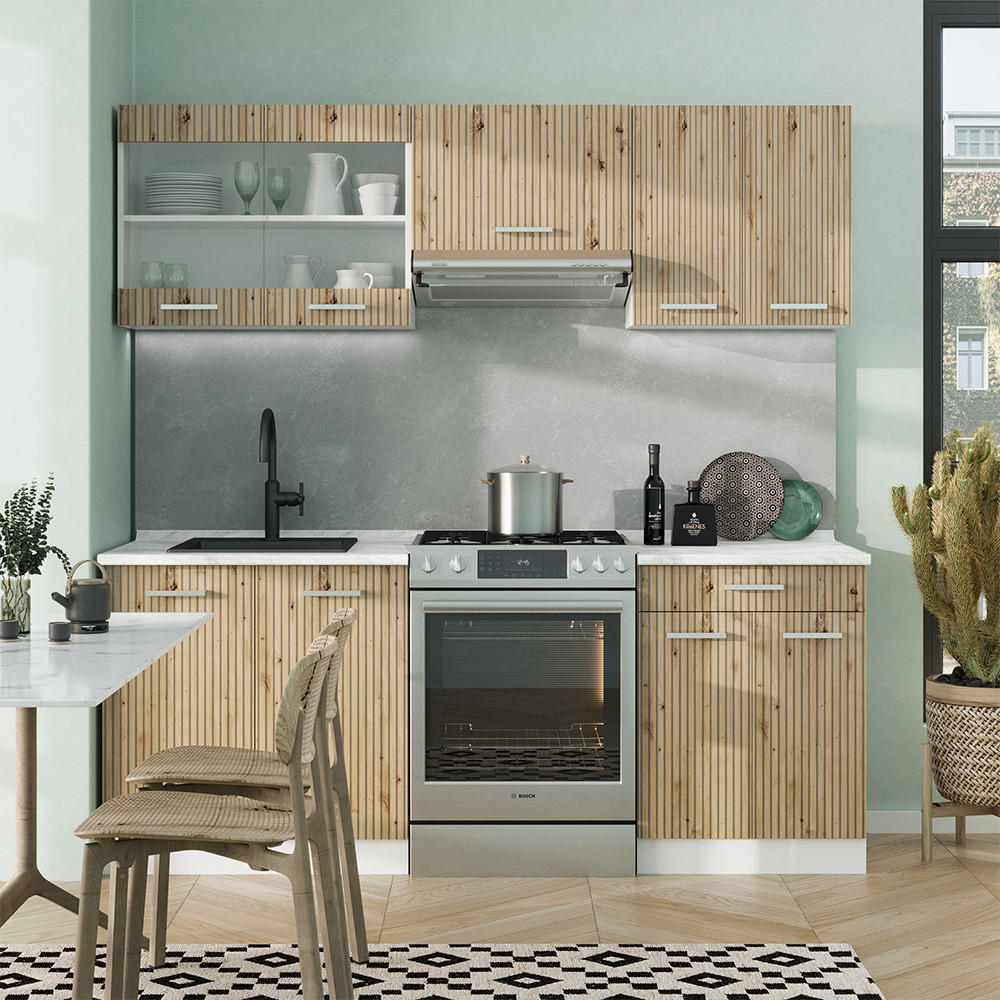 KÜCHENZEILE R-Line Artisan Eiche/Weiß 200 cm, AP Anthrazit - Eiche Artisan/Weiß, Holzwerkstoff (200/81.6/60cm) - Vicco
