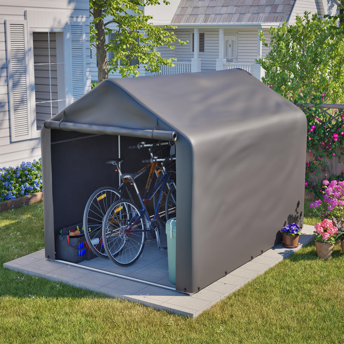 KLEINGARAGE aus Metall 160x220x165 cm Grau mit Rolltor - Grau, Metall (160/165/220cm) - Modfu