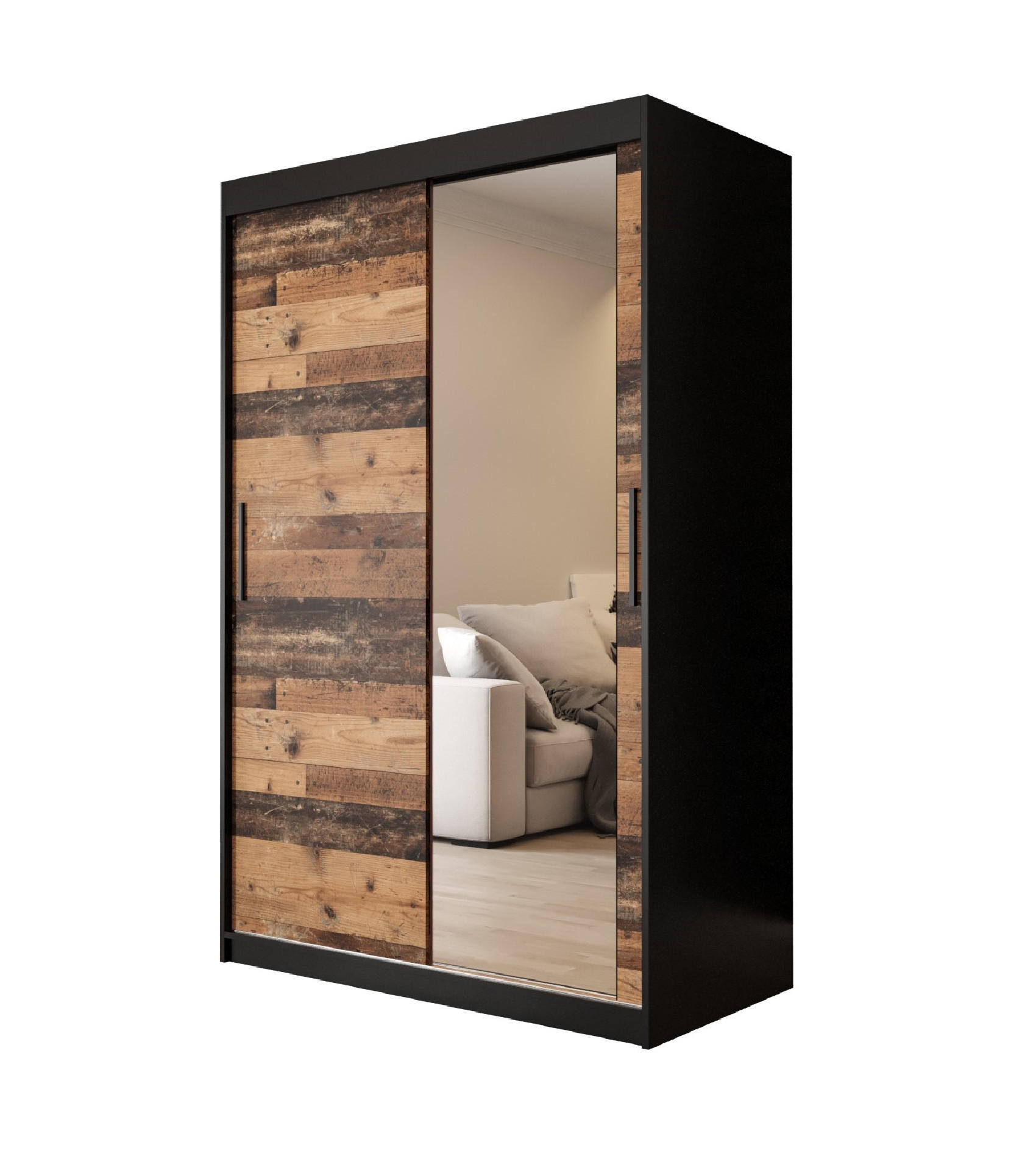 SCHWEBETÜRENSCHRANK 200/120/62 2-türig - Eichefarben/Schwarz, Holz/Kunststoff (120/200/62cm) - MÖBEL KRYSPOL