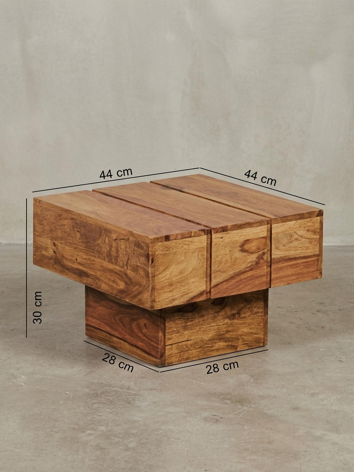 BEISTELLTISCH aus Massivholz, handgefertigt, Unikat, Beige 44x44x30 cm - Beige, Holz (44/44/30cm) - KADIMA DESIGN