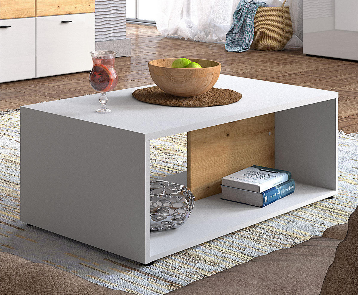 COUCHTISCH Oviedo weiß matt / Artisan Eiche 110 / 60 / 41cm - Weiß/Braun, Holz/Holzwerkstoff (60/110/41cm) - Feldmann-Wohnen