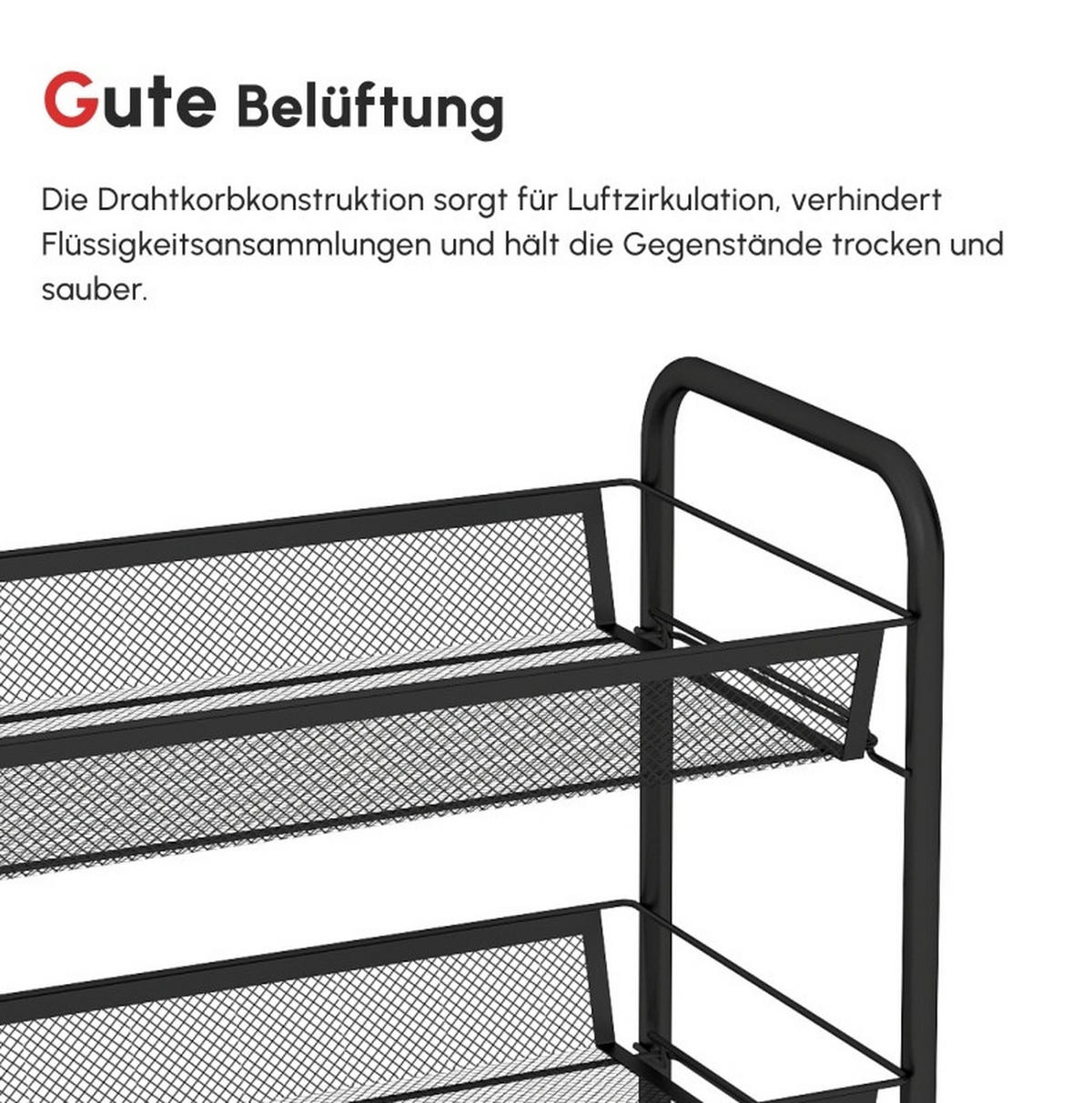 ROLLWAGEN mit 5 Regalen 45 x 26,5 x 106 cm Schwarz - Schwarz, Metall (26.5/106/45cm) - Beauniv
