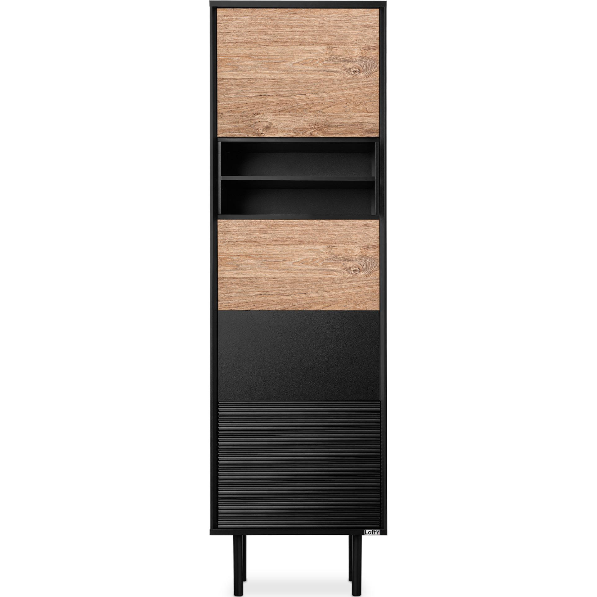 REGAL LOFTY Kreuzeinlage, schwarz / Eiche natur - Eichefarben/Schwarz, Holzwerkstoff (52/174/41cm) - KONSIMO®