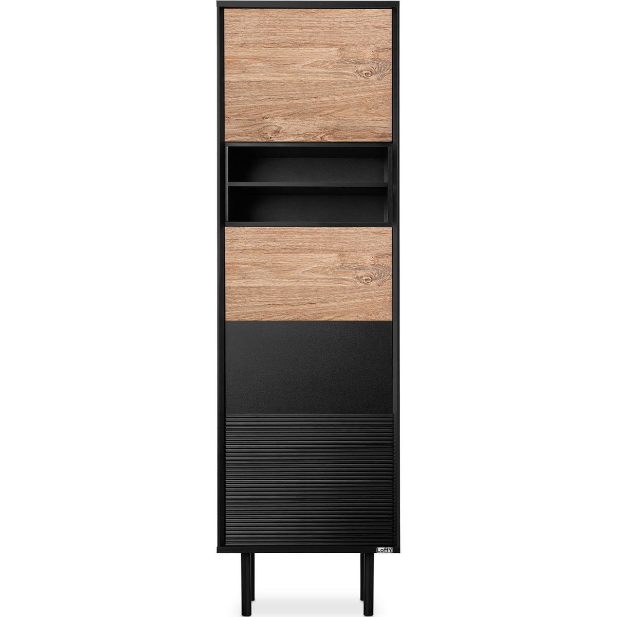REGAL LOFTY Kreuzeinlage, schwarz / Eiche natur - Eichefarben/Schwarz, Holzwerkstoff (52/174/41cm) - KONSIMO®