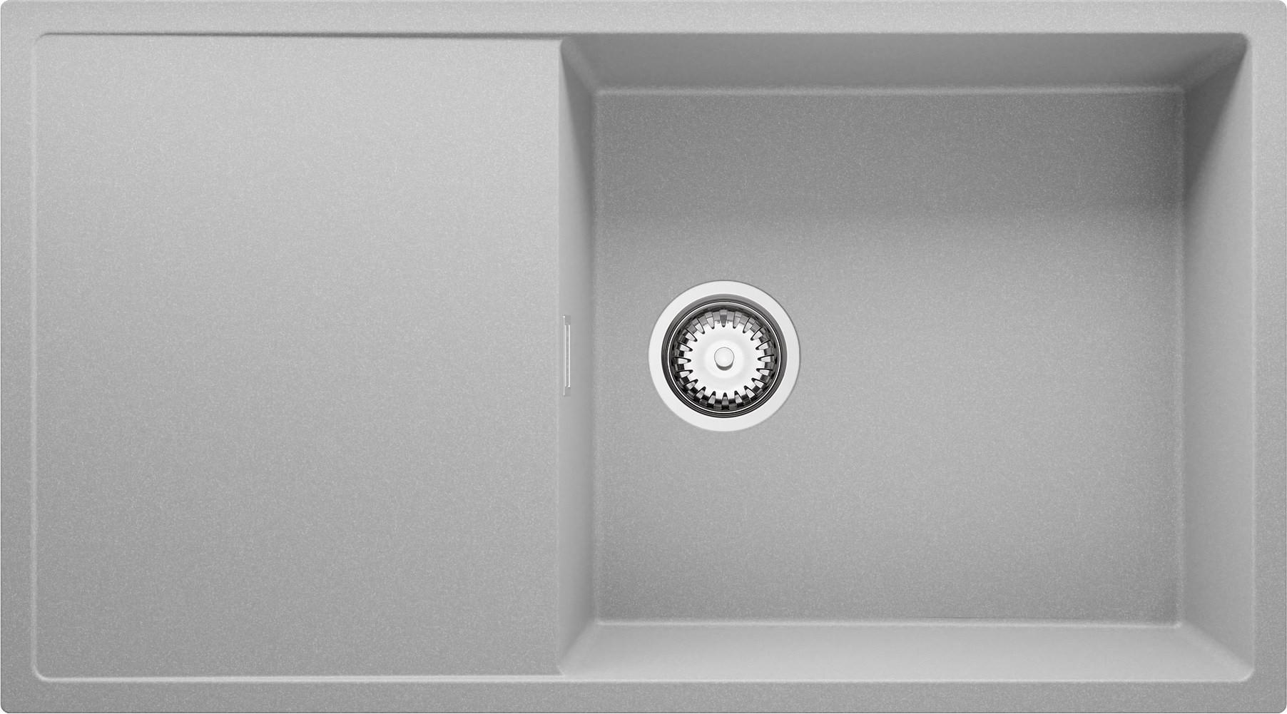 SPÜLBECKEN Ibiza, 2-er set Grau 90/50 cm 1 Becken + Ablauf-Set ab 60er Unterschrank - Chromfarben/Grau, Kunststoff (90/19/50cm) - Primagran