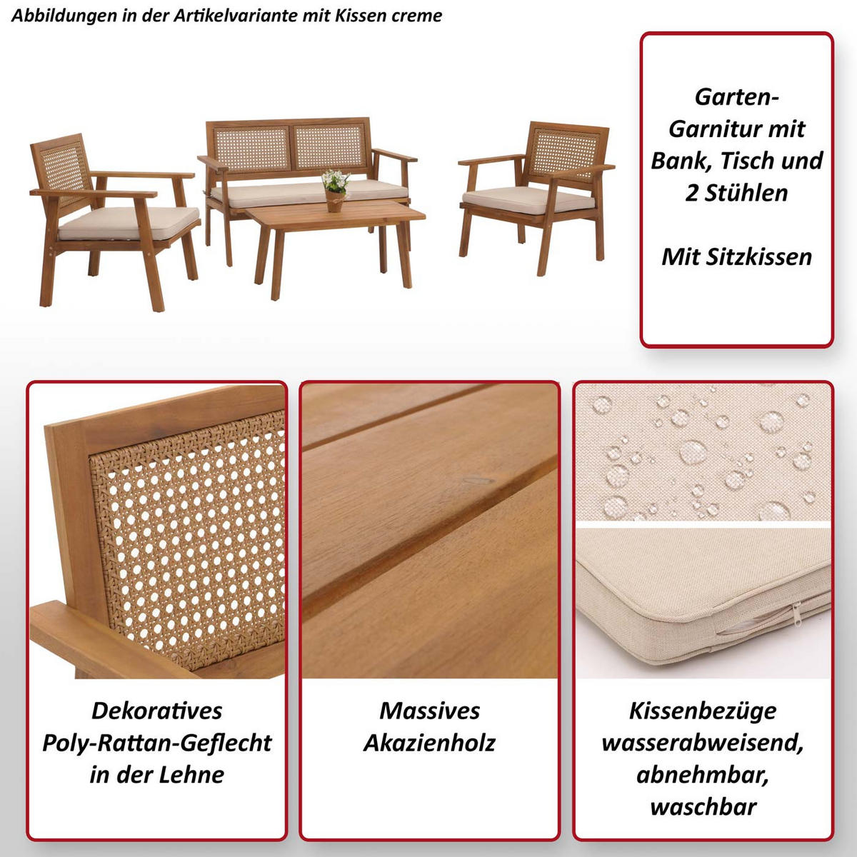 GARTEN-GARNITUR MVG- Grau - Grau, Holz - MCW
