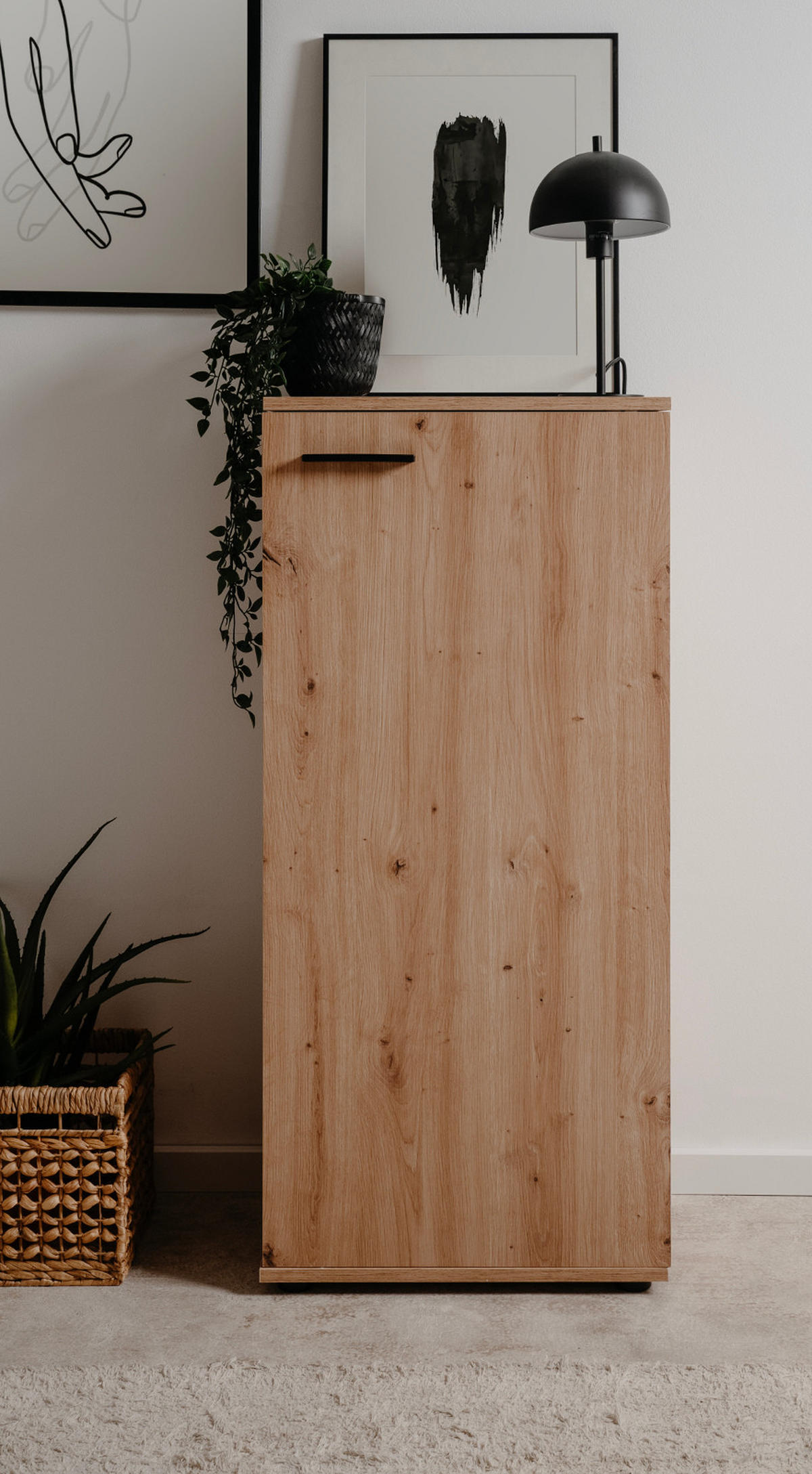 SCHUHSCHRANK Eiche Artisan 50 cm, Schuhkommode aufklappbar mit 6 Fächern - Schwarz/Eiche Artisan, Holzwerkstoff/Kunststoff (50/110/34cm) - Furn.Design