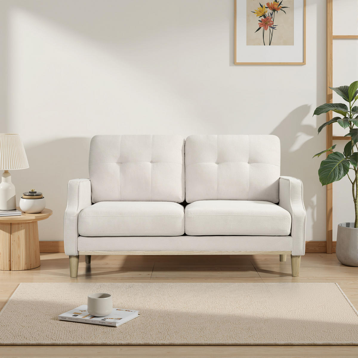 2-SITZER-SOFA DE-34686 mit USB-Ladeanschluss Beige - Beige, Holzwerkstoff (72/85/135cm) - ComfortXL