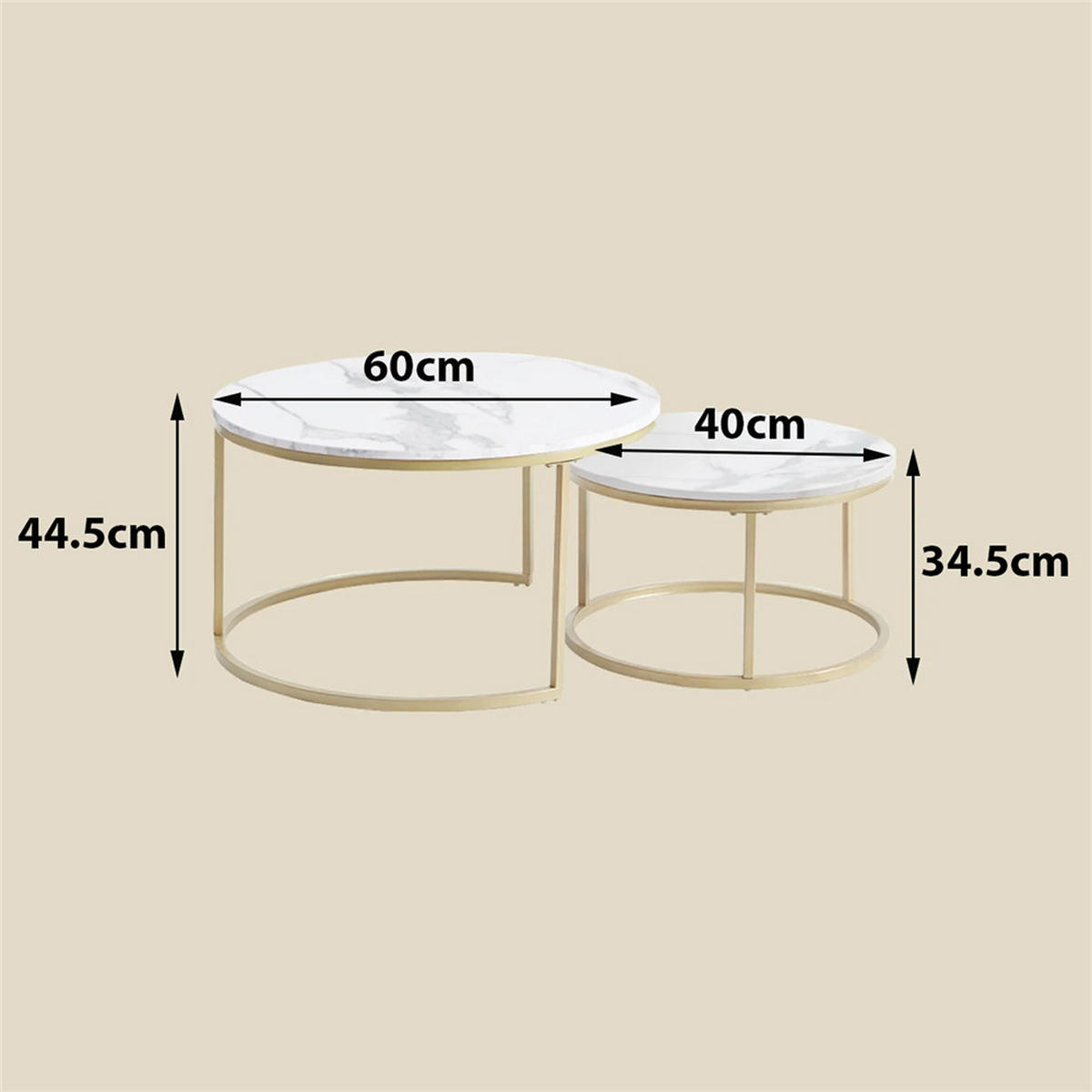 COUCHTISCH 2er-Set rund 60 cm Marmoroptik Wohnzimmertisch modern - Weiß, Metall (60/60/44.5cm) - Kaket