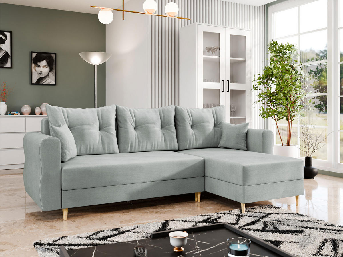 ECKSOFA Zako L - Hellgrau/Naturfarben, Holz/Textil (238/138cm) - MIRJAN24