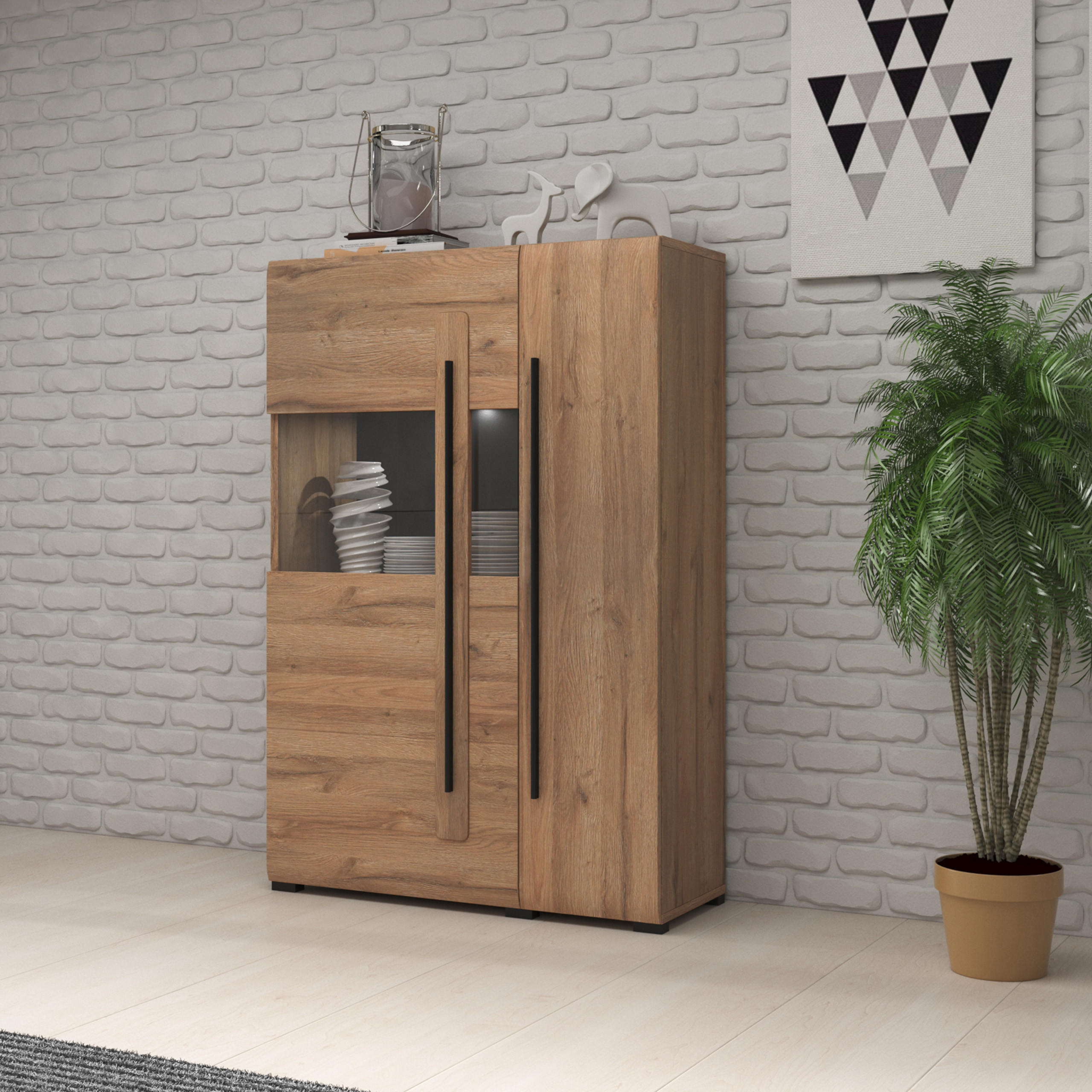 HIGHBOARD TULLIA 90/136/39 cm mit 2 Türen Eichefarben - Eichefarben, Holzwerkstoff (90/136/39cm) - MASSENO