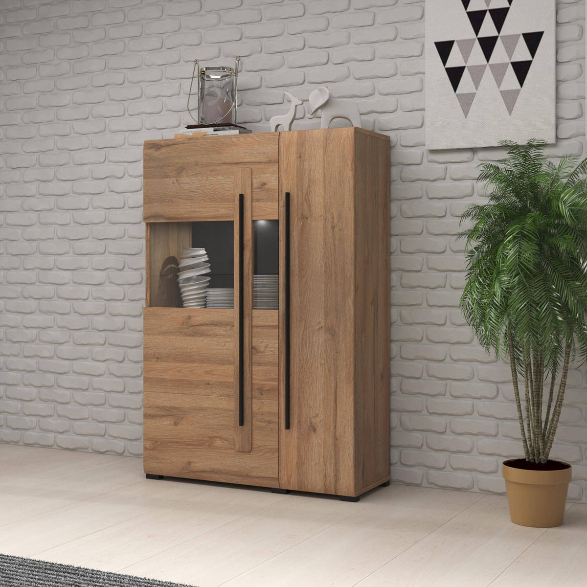 HIGHBOARD TULLIA 90/136/39 cm mit 2 Türen Eichefarben - Eichefarben, Holzwerkstoff (90/136/39cm) - MASSENO