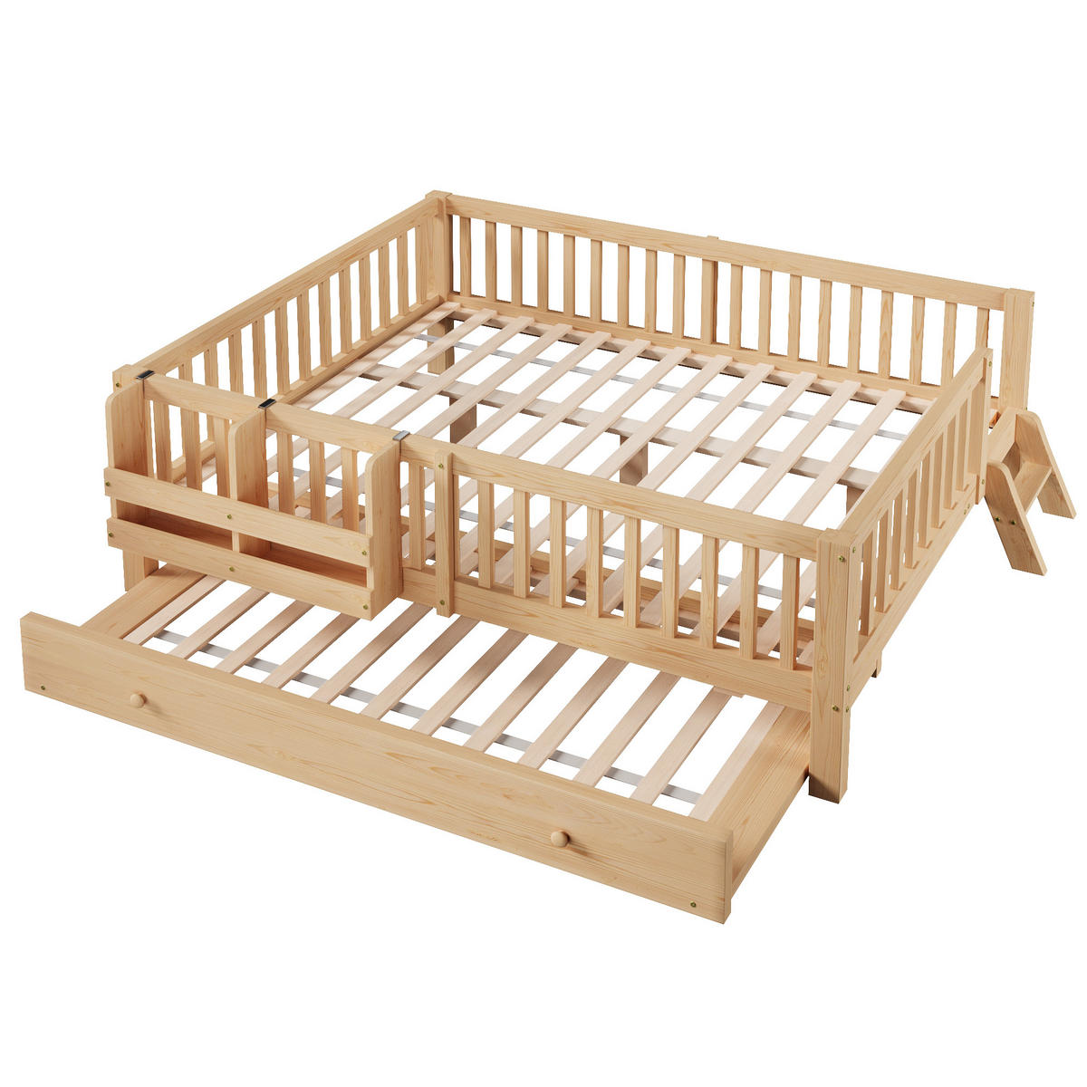 KINDERBETT 140/200 cm in Holz mit Ausziehbett und Rausfallschutz - Eichefarben, Holz/Holzwerkstoff (140/200cm) - WISHDOR