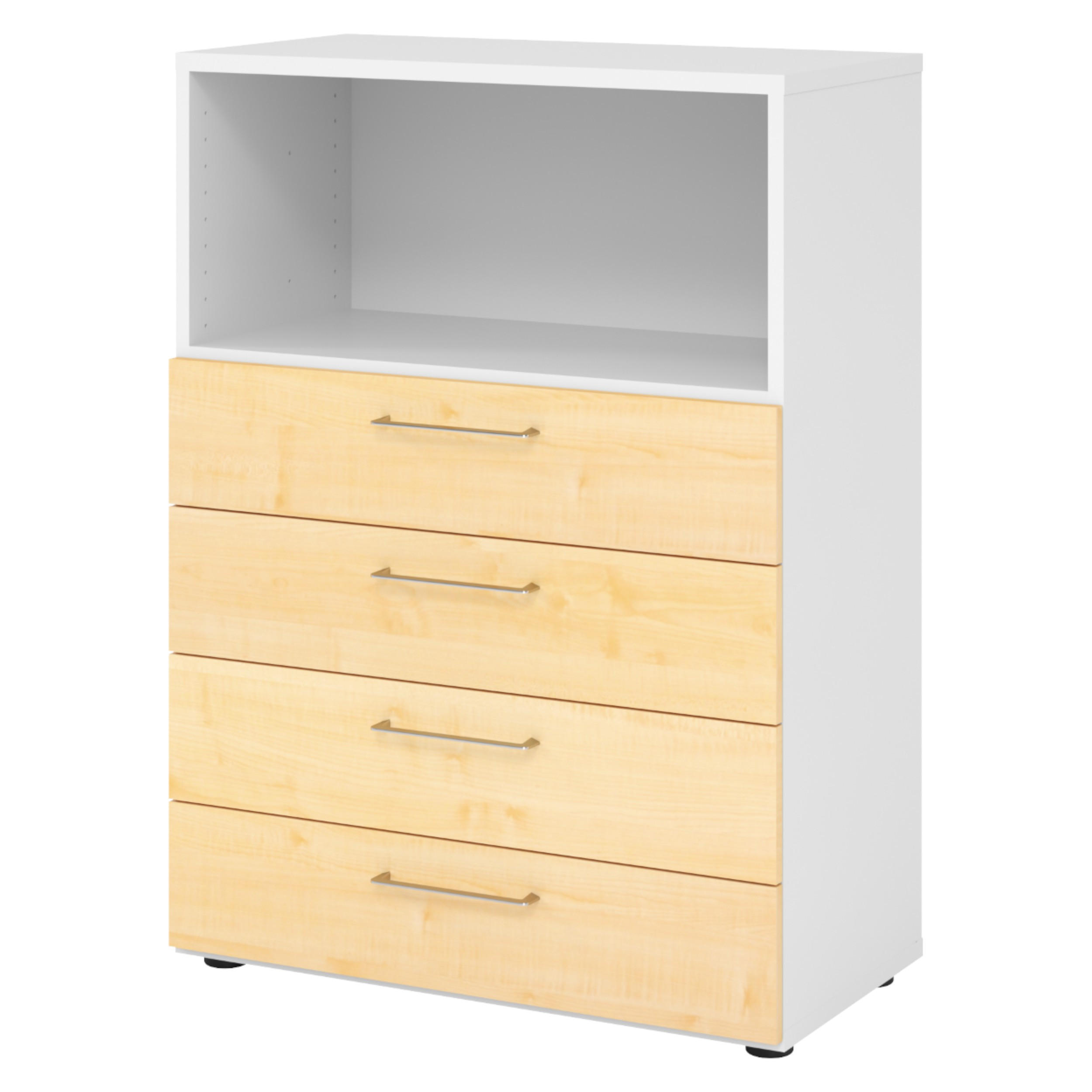 bümö Schubladenschrank Weiß, Ahorn 80x110x42 cm