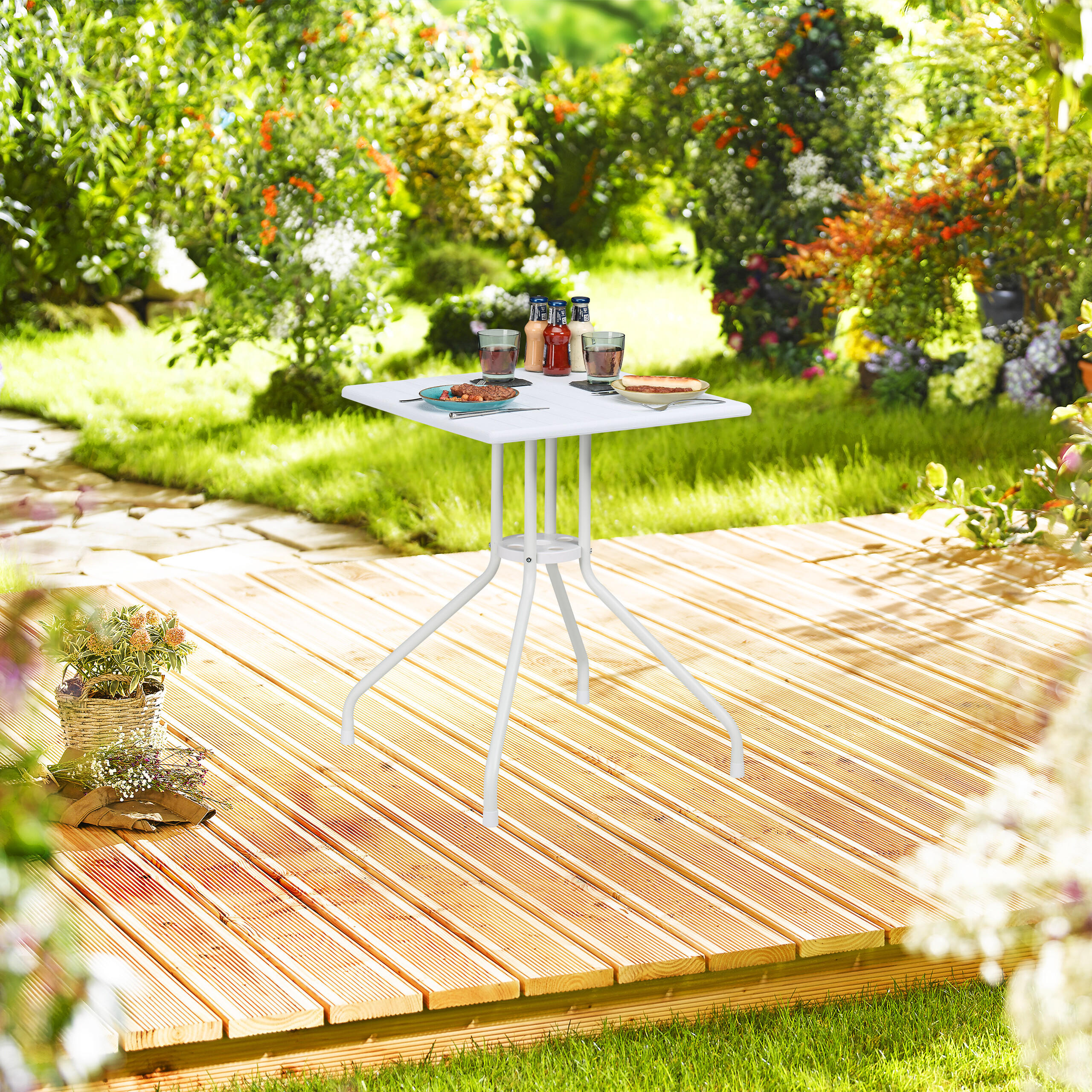 GARTENTISCH - Weiß, Kunststoff/Metall (62/62/73cm) - Relaxdays
