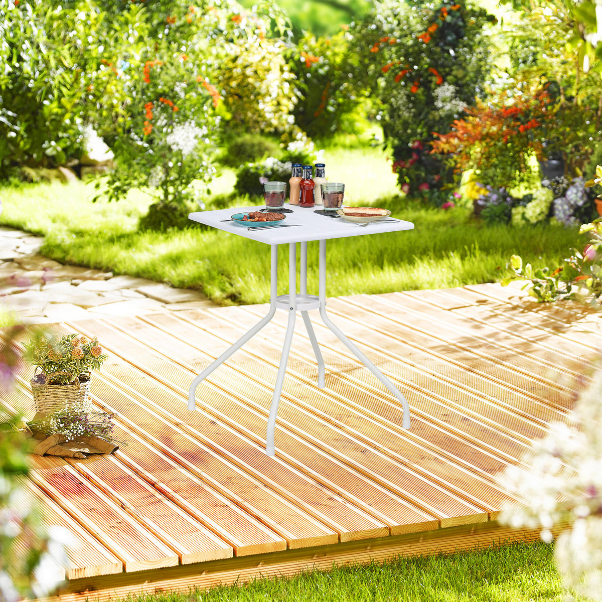 GARTENTISCH - Weiß, Kunststoff/Metall (62/62/73cm) - Relaxdays