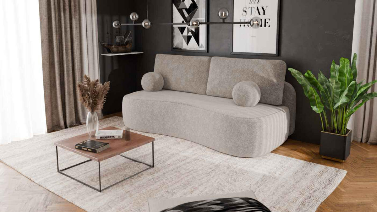 BETTSOFA SANDRO Beige Bucle-Stoff mit Schlaffunktion - Beige, Textil (101/93/207cm) - MASSENO