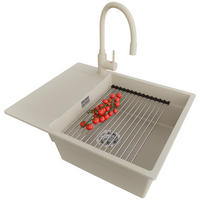 GRANITSPÜLE San Francisco, 2-er set Beige 62/50 cm 1 Becken + Küchenarmatur 38/14 cm + Ablauf-Set + Aufrollbare Abtropffläche ab 50er Unterschrank - Chromfarben/Beige, Kunststoff (62/20/50cm) - Primagran