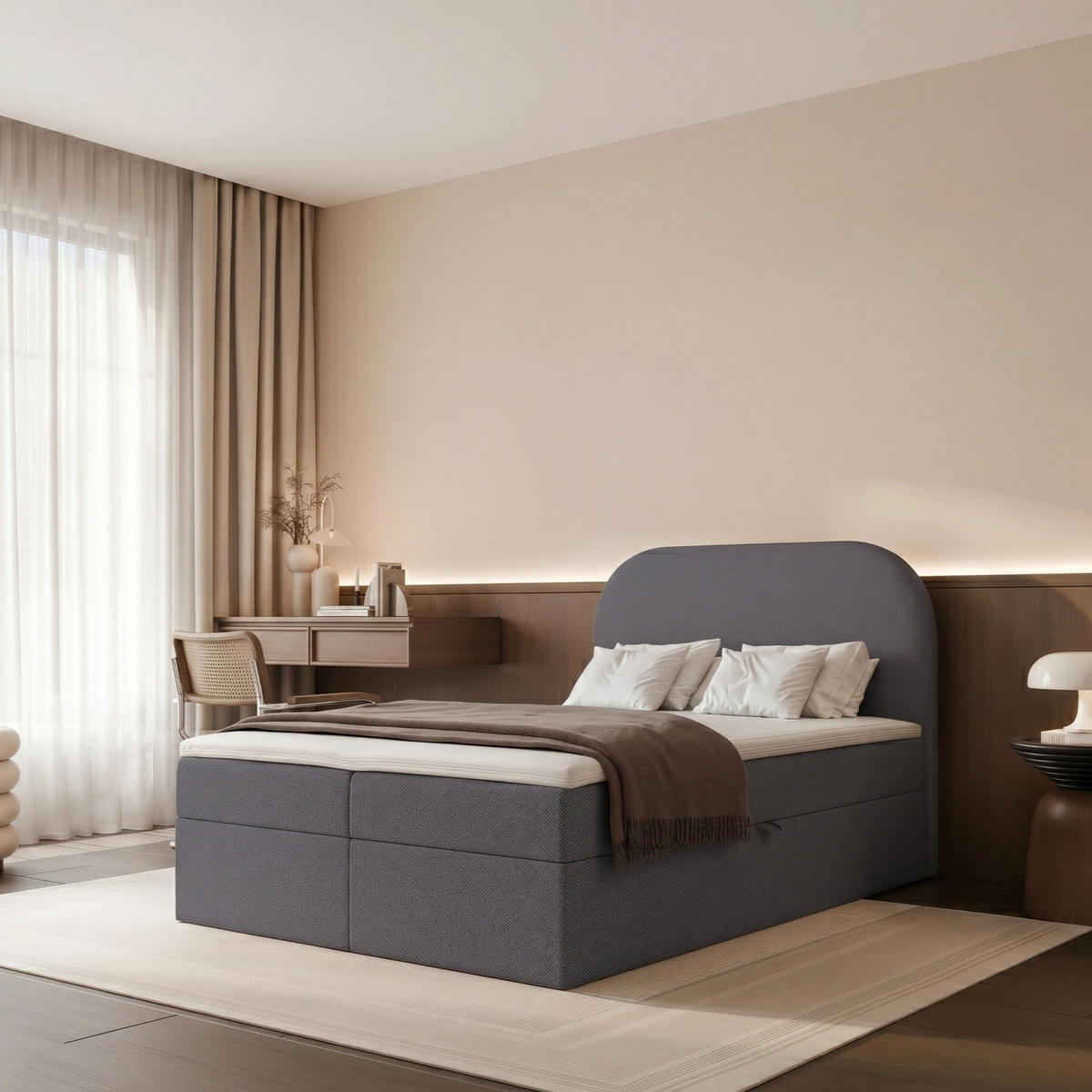 BOXBETT FUZZI 120x200 cm Dunkelgraublau (Stoff Lumi) - mit 2 Bettkästen, Bonellmatratze und weichem Kopfteil - Blau/Dunkelgrau, Holzwerkstoff/Textil (120/200cm) - Ravio