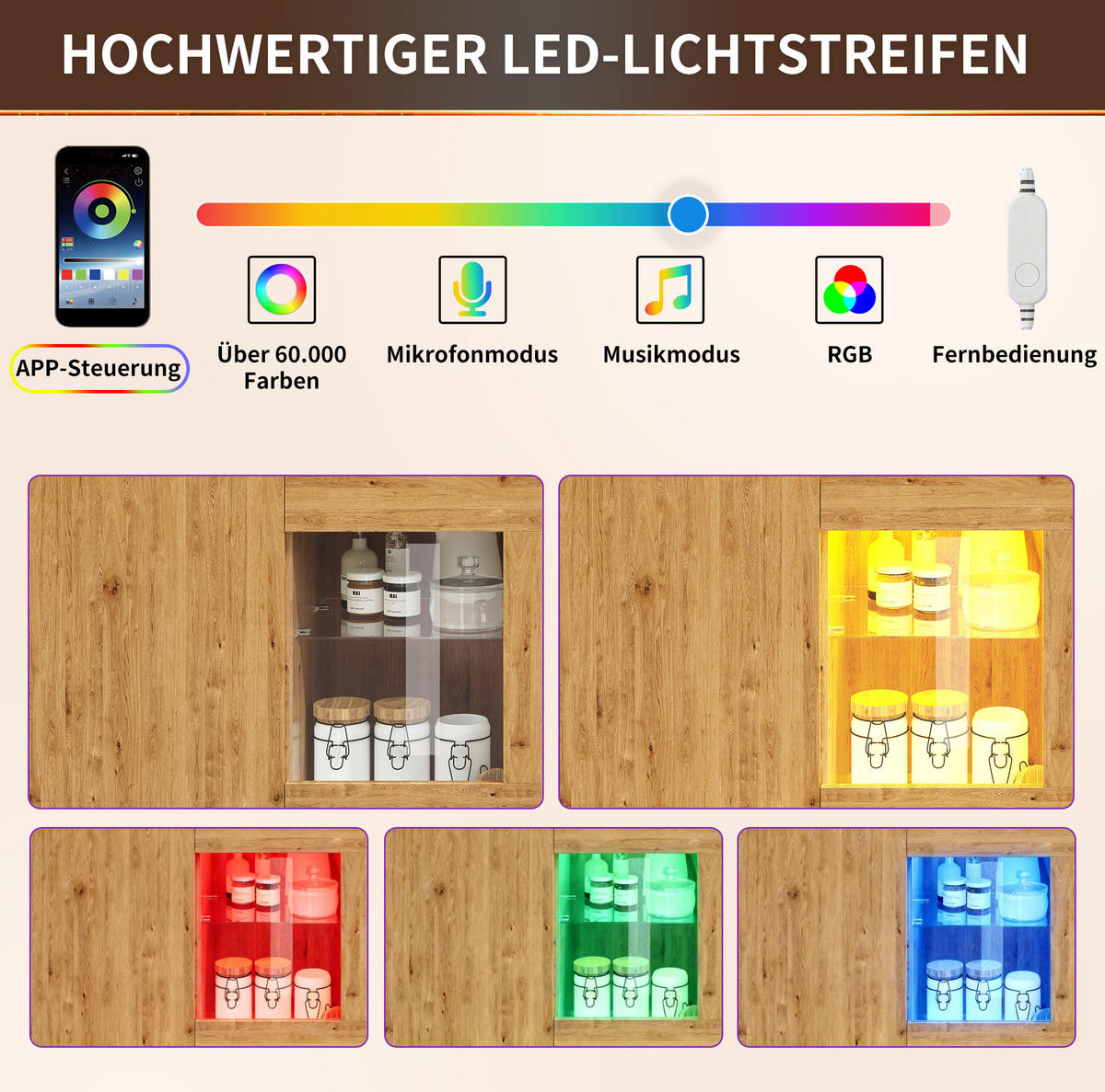 KÜCHENINSEL 122-195/70/93,5 cm mit ausziehbarem Tisch, LED-Beleuchtung und viel Stauraum, Holzfarben - Braun, Holzwerkstoff (122/93.5/70cm) - Redom