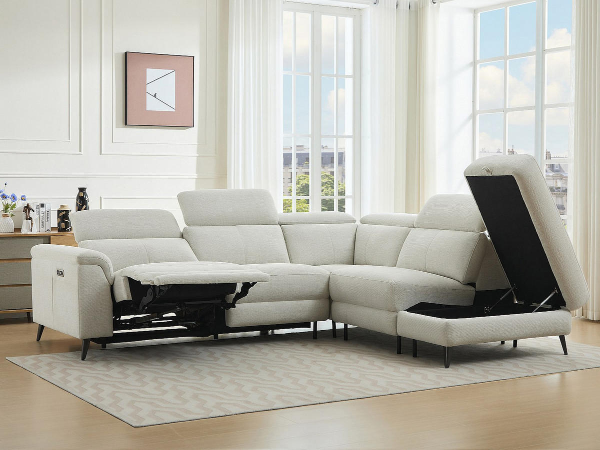 ECKSOFA Relaxsofa elektrisch - Stoff - Ecke Rechts - Beige - MAKORO - Beige, Textil (274/228cm) - Vente-Unique
