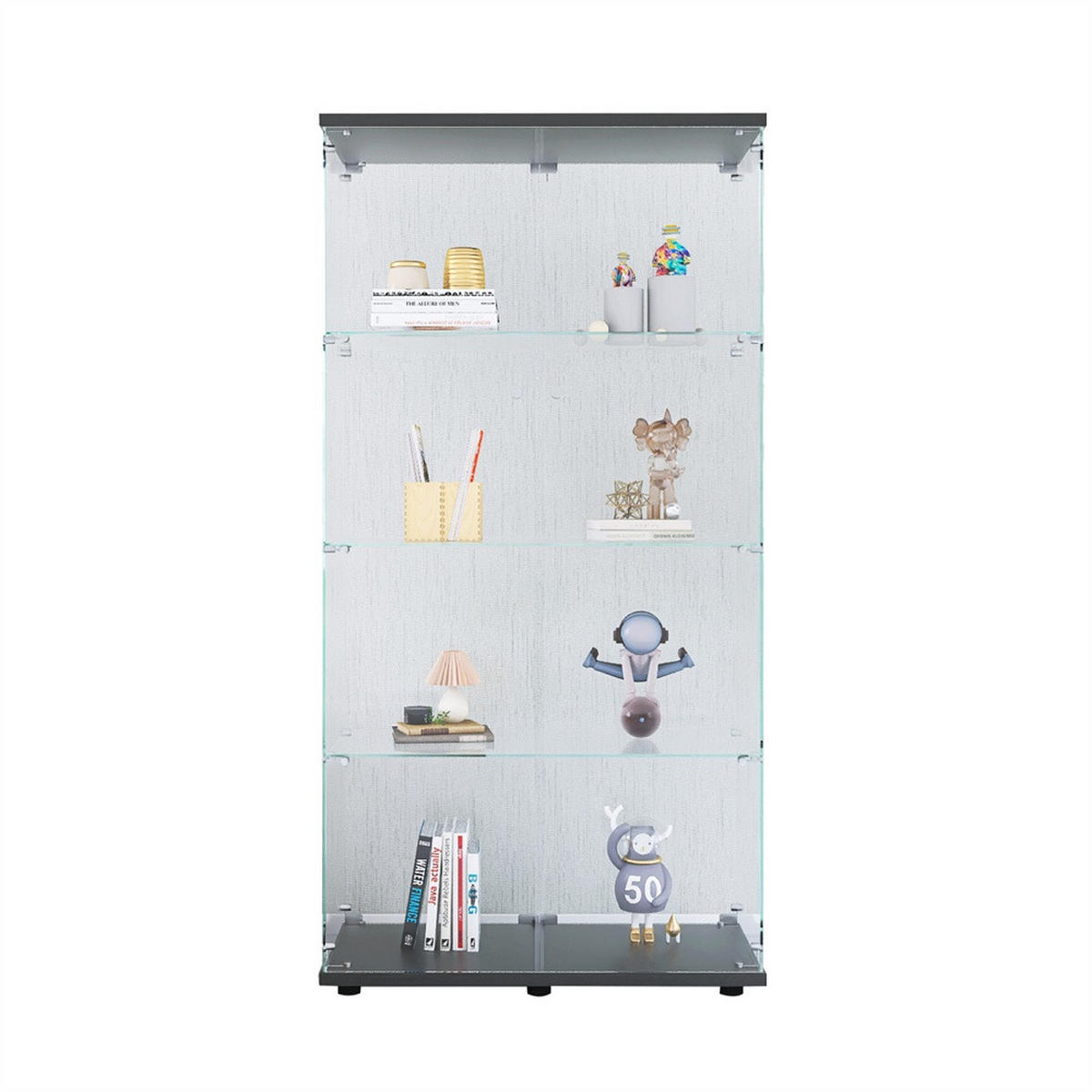 VITRINE - Glasvitrine mit 2 Türen und 4 Ebenen - abschließbar - Schwarze Decken- und Bodenplatte - Schwarz, Glas (80.5/164.3/36.3cm) - DELFA