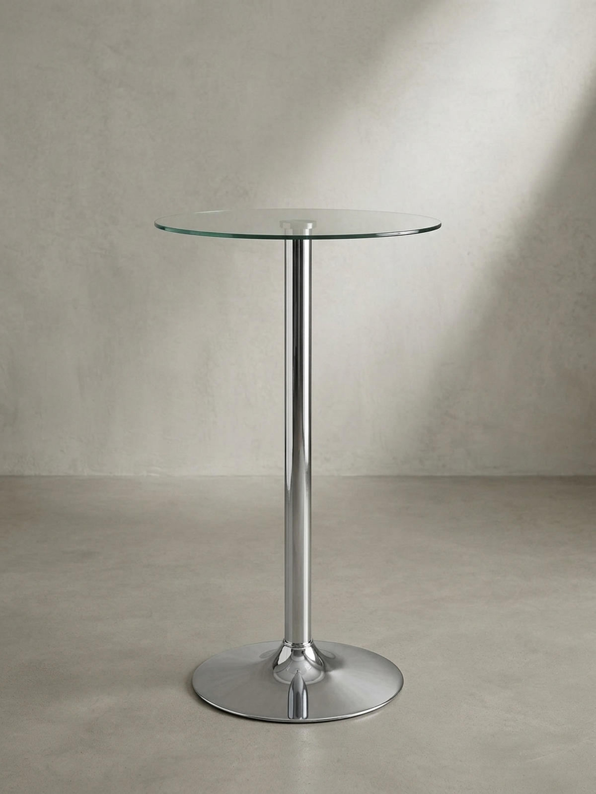 STEHTISCH – Ø 60 cm, Sicherheitsglas, Drehfunktion, Trompetenfuß, Chrom - Silberfarben, Glas/Metall (60/60/105cm) - KADIMA DESIGN