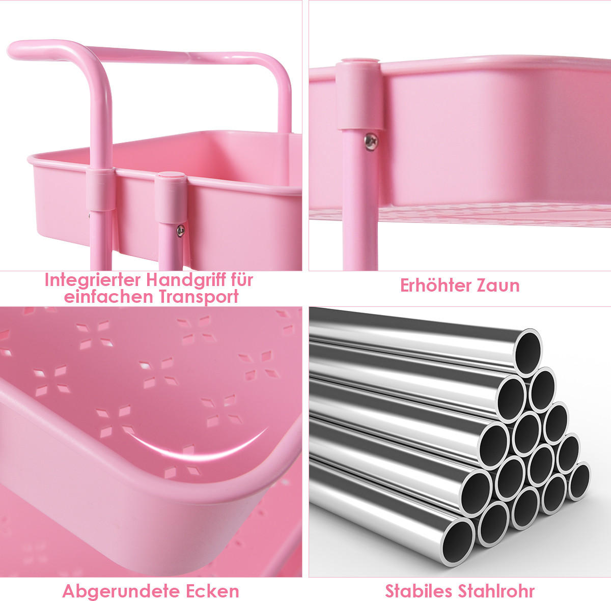 STORAGE TROLLEY Pink - Pink, Metall (42/87/35cm) - COSTWAY