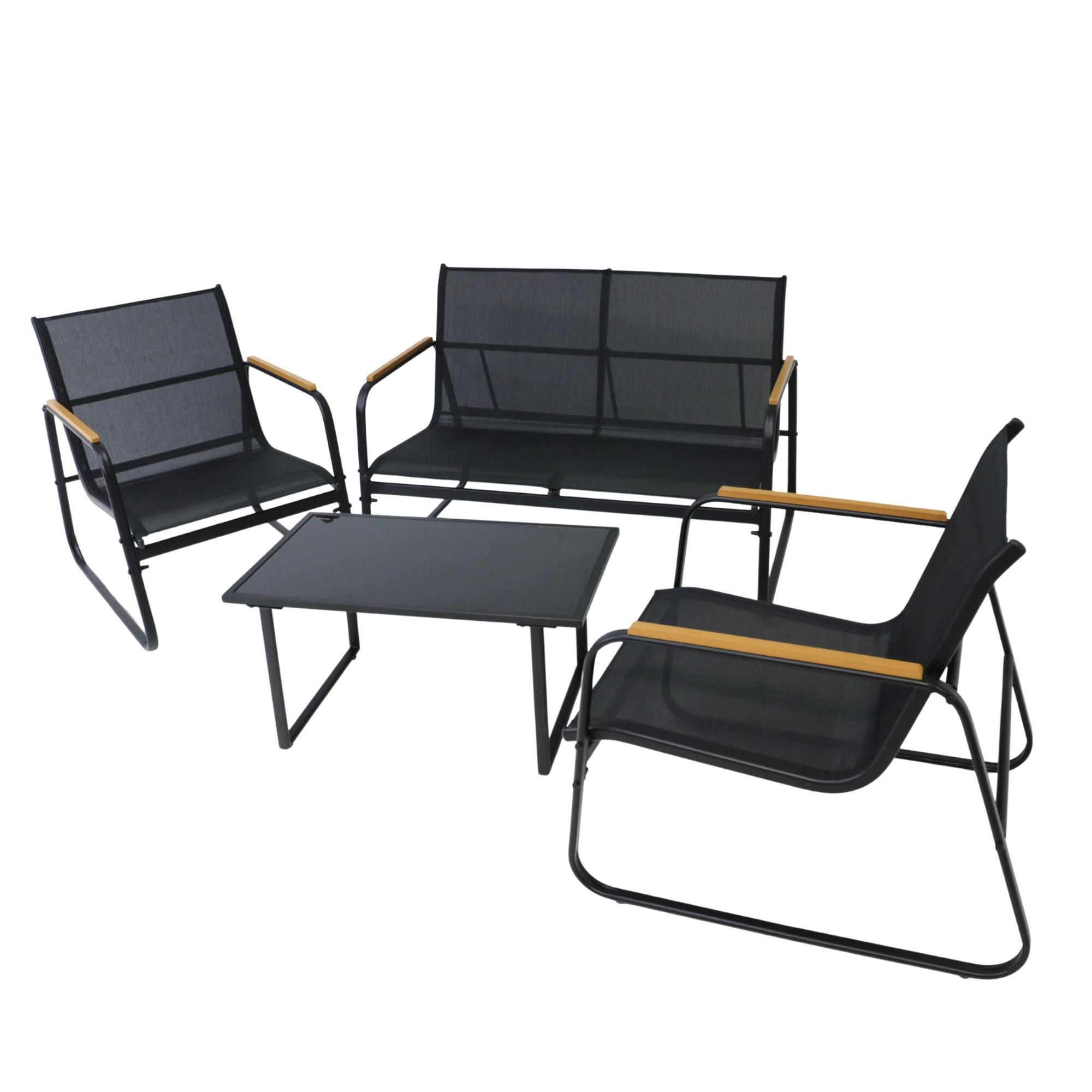 GARTENLOUNGE-SET mit 2-Sitzer-Sofa, zwei Sesseln und Couchtisch - Schwarz, Metall - Home Collective