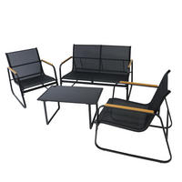 GARTENLOUNGE-SET mit 2-Sitzer-Sofa, zwei Sesseln und Couchtisch - Schwarz, Metall - Home Collective