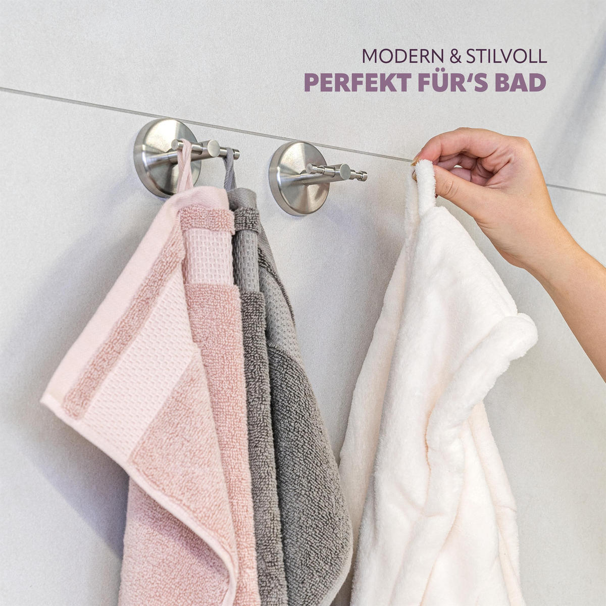 DOPPEL-WANDHAKEN 2er Set PIAZZA, Edelstahl - Edelstahlfarben, Metall (6/6/6cm) - bremermann