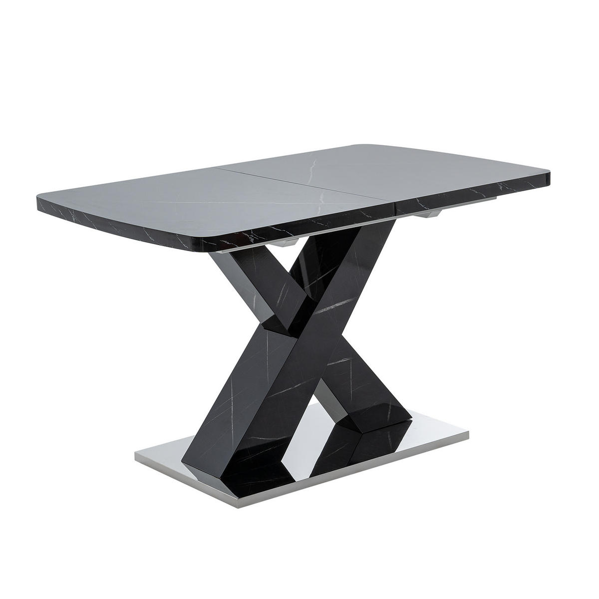ESSTISCH 160/80/76,5 cm Schwarz mit ausziehbarem Tischplatte aus MDF und X-Beinen aus Metall - Schwarz, Holzwerkstoff (160/80/76.5cm) - OKWISH