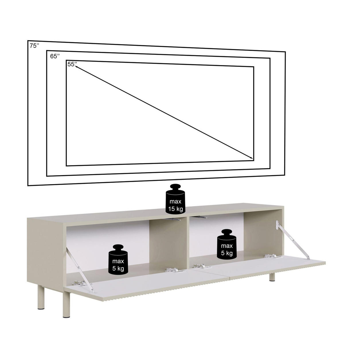 TV stolík Veldio New Greige 140/46/32 cm - taupe, kov/kompozitné drevo (140/46.5/31.6cm) - Selsey