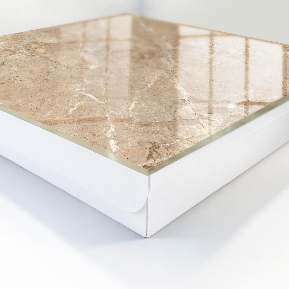 SCHLÜSSELBOX Weiß 30x30 cm – Türöffnung nach rechts - Marmormuster - Beige, Metall (30/30/5cm) - TULUP