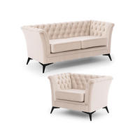 SITZGARNITUR 2+1 Chesterfield Whitby Beige Samt mit schwarzen Füßen - Beige/Schwarz, Holz/Textil (175/78/82cm) - S-Style Möbel