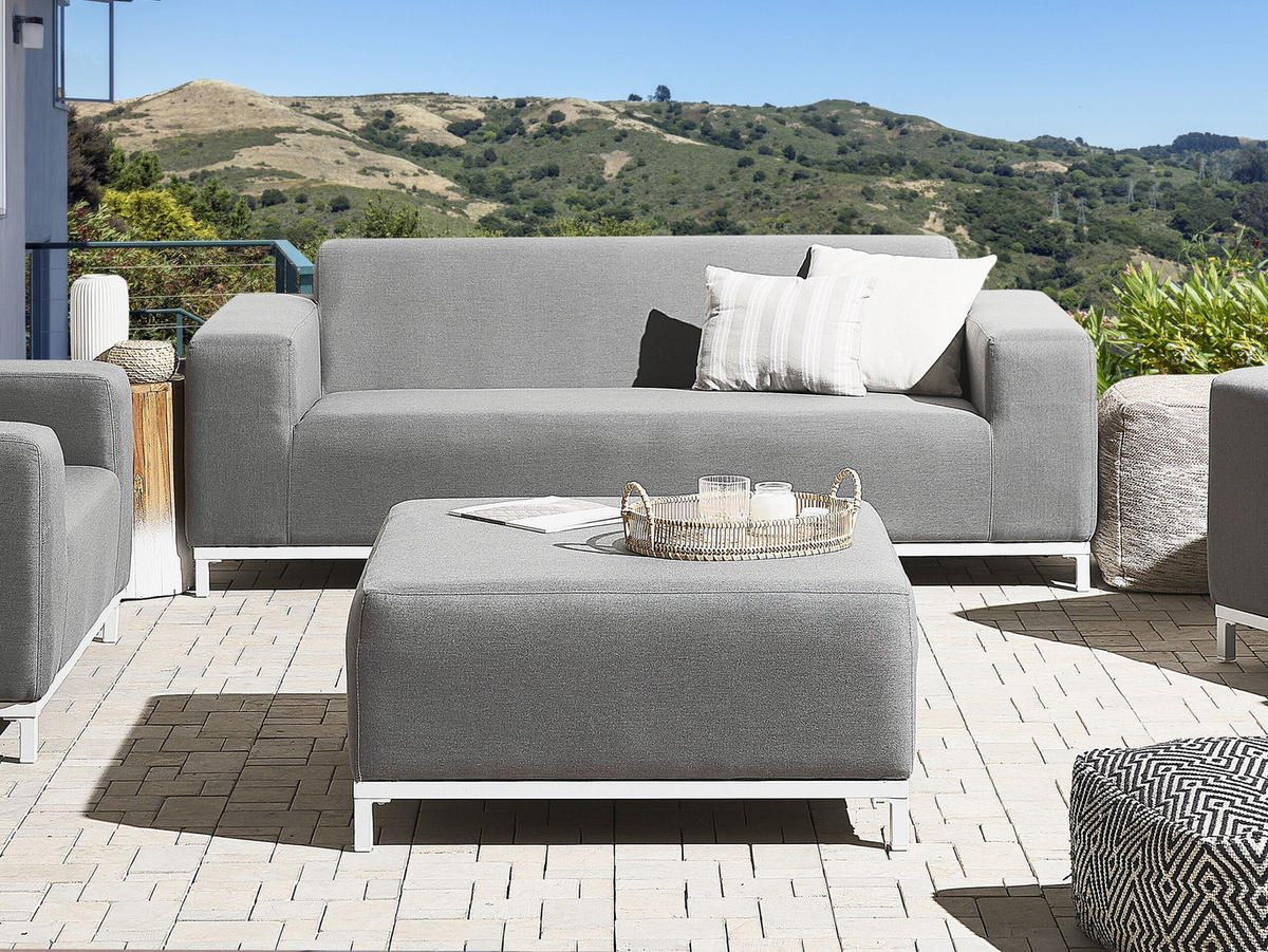 GARTENSOFA 3-Sitzer grau/weisses Gestell Rovigo - Weiß/Grau, Textil (182/66/84cm) - Beliani