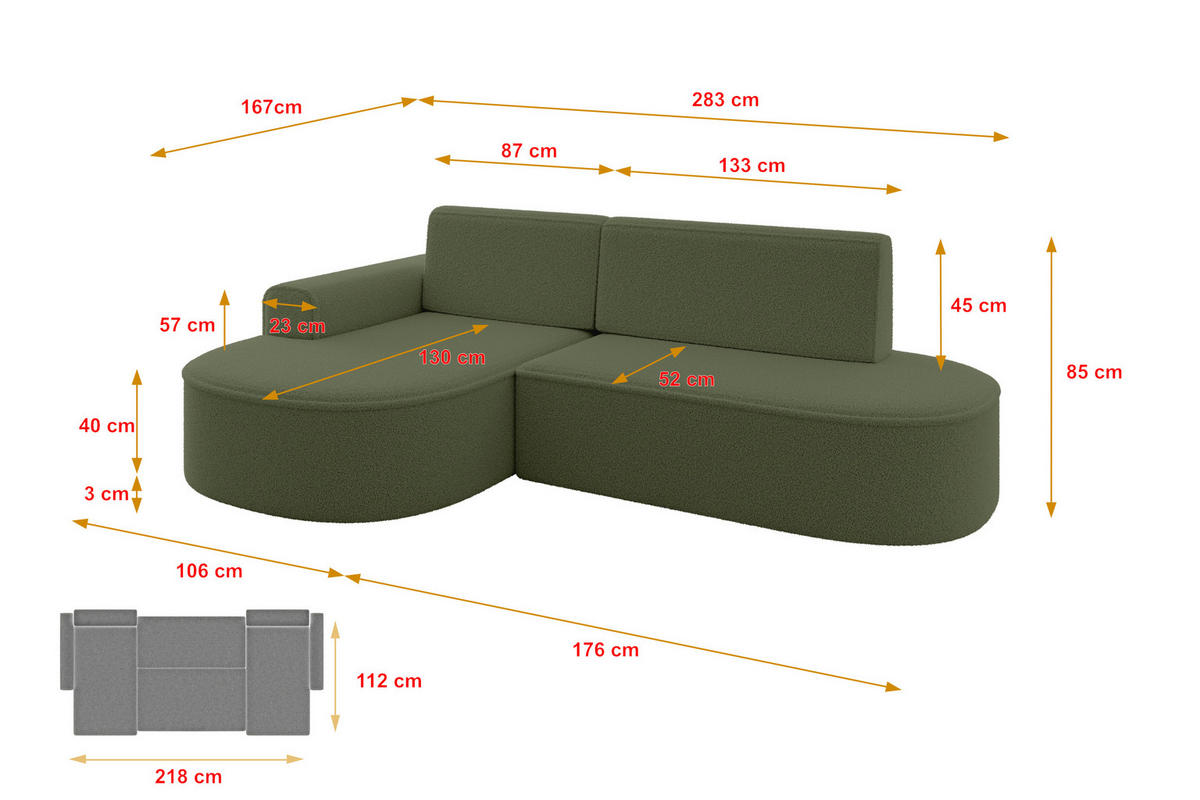 ECKSOFA mit Schlaffunktion und Bettkasten Ottomane Rechts MARI-L1-S - 283x167x85 cm Braun Bouclé - Schwarz/Braun, Holzwerkstoff/Kunststoff (167/283cm) - ALTDECOR