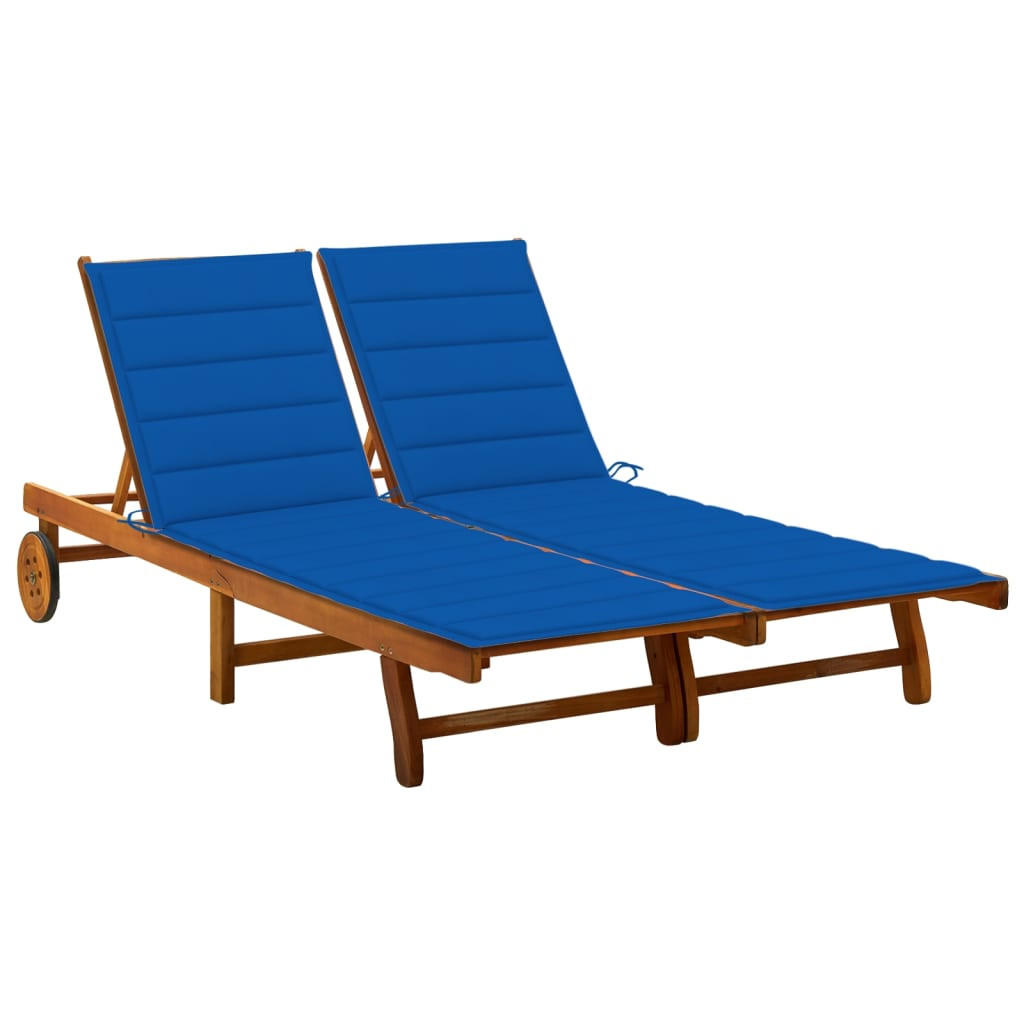 2-PERSONEN-SONNENLIEGE mit Auflagen Akazie Massivholz - Blau, Holz (200/76/200cm) - furnicato