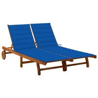 2-PERSONEN-SONNENLIEGE mit Auflagen Akazie Massivholz - Blau, Holz (200/76/200cm) - furnicato