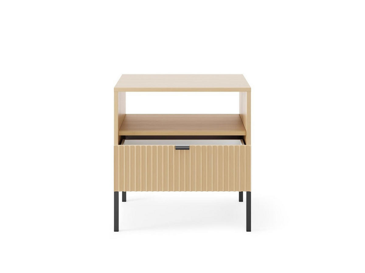 NOVA Nachttisch Vicenza Eiche geriffelt Nachtschrank Metallgestell schwarz 54 cm breit - Braun, Holzwerkstoff (54/56/39cm) - Bettso