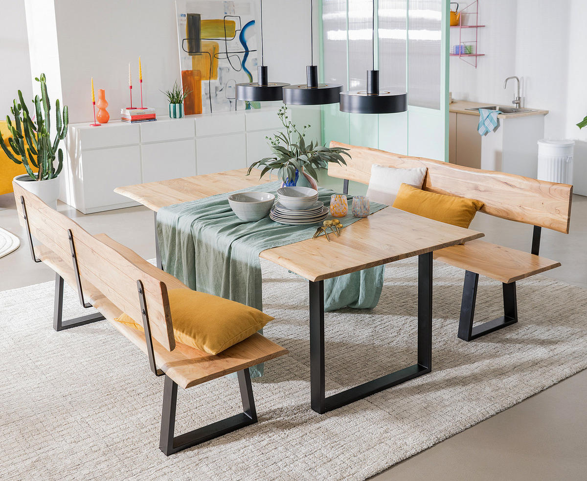 ESSTISCH mit Massivholzplatte - Metall / Massivholz - Akazie Braun / Schwarz - Schwarz/Braun, Holz/Metall (90/160/76cm) - home24