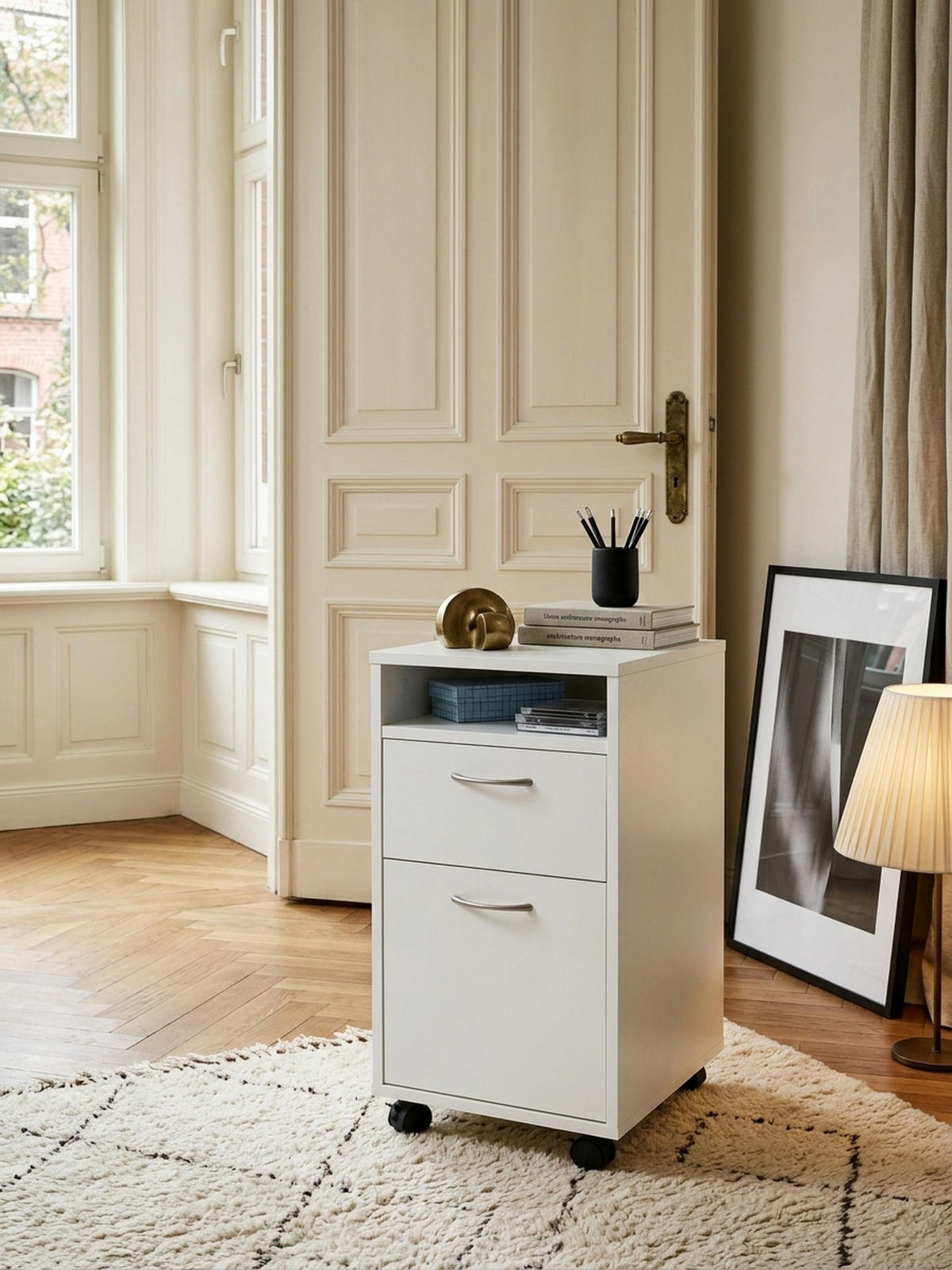ROLLCONTAINER – Weiß, Schreibtischcontainer, viel Stauraum, Rollen, modern - Schwarz/Weiß, Holz/Kunststoff (33/63/38cm) - KADIMA DESIGN