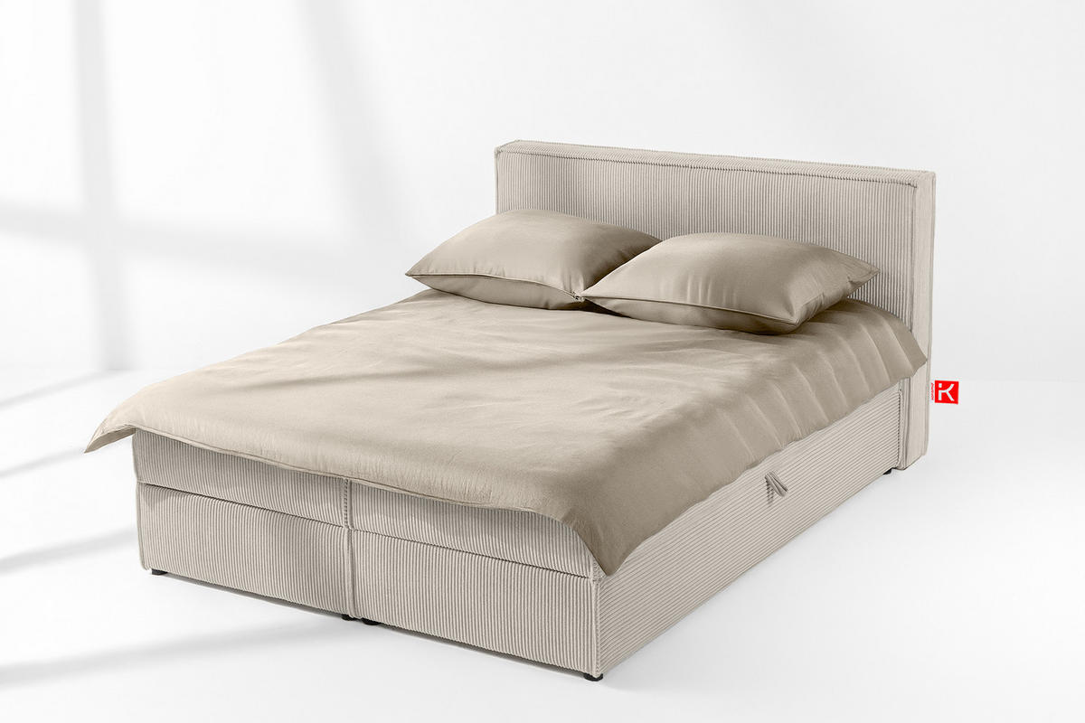 BOXSPRINGBETT ROTI mit Stauraum, cremefarben - Creme/Schwarz, Holz/Holzwerkstoff (140/200cm) - KONSIMO®